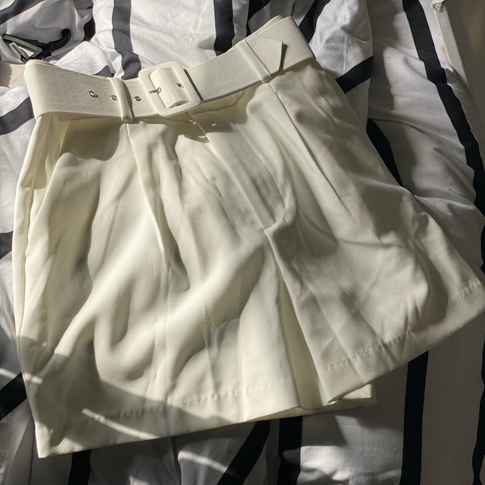 Cream White Paper Bag Shorts